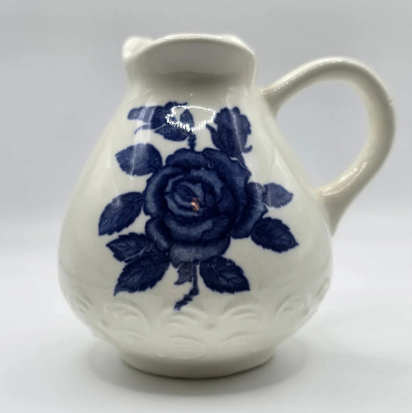 Vintage "LEFTY" Blue Floral Design 8 ounce Ceramic Pitcher 4"x4" - Picture 3 of 7